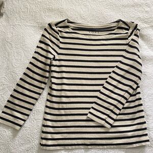 Womens Beige and black striped cotton top.